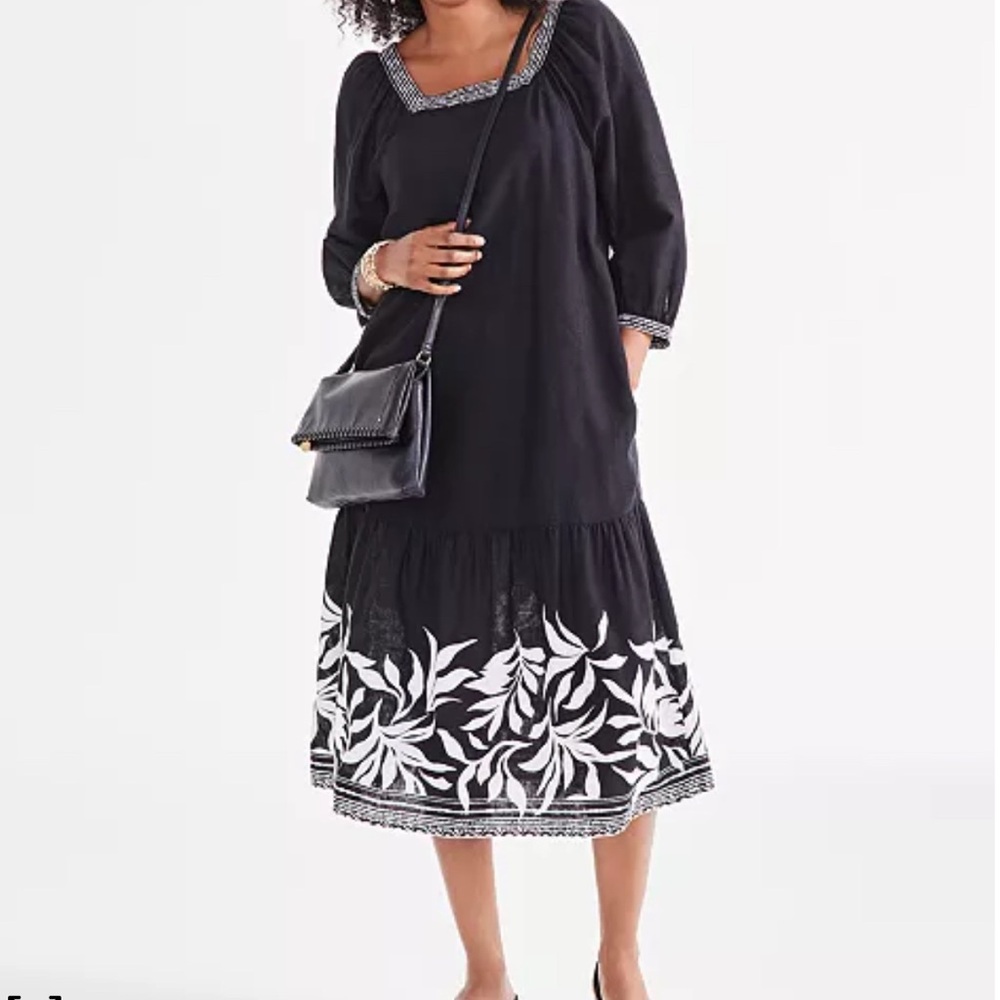 Style & Co Women's Floral Printed Square Neck Linen Midi Dress